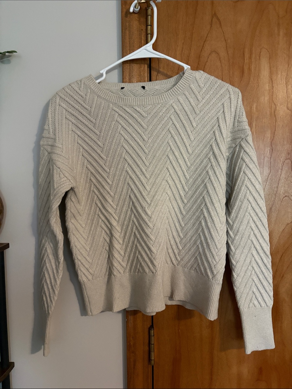 Textured Cream Chevron Knit Sweater